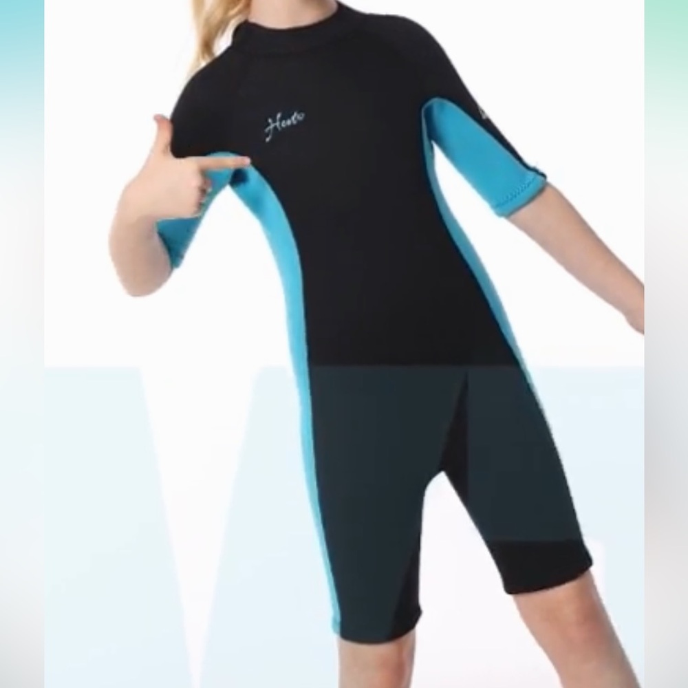 NWT Hevto Kids Wetsuit Youth 2mm Neoprene Thermal Wet Suit Front Zip Swim Surf